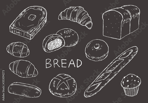 ラフな手書きパンのイラストいろいろ（黒バック）