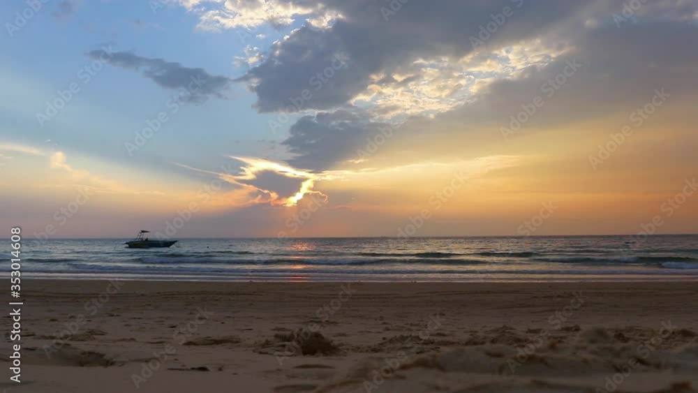 Sunset Timelapse With Clouds Over Ocean Waves From Beach View Sunset Timelapse With Clouds Over Ocean Waves From Beach View