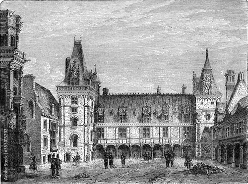 Blois castle wing of Louis XII. vintage illustration. photo