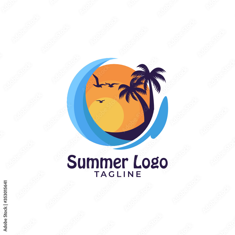 Simple minimalist warm sunset beach summer logo design template vector Simple minimalist warm sunset beach summer logo design template vector