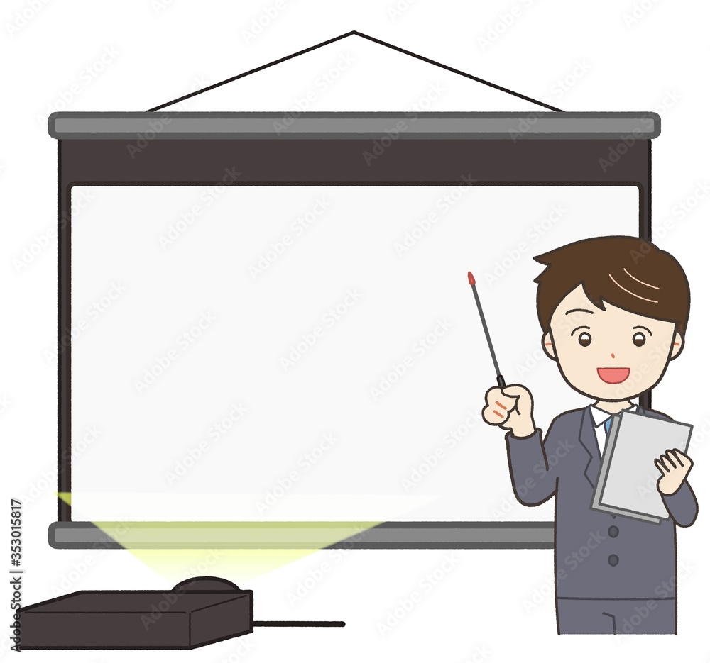 プロジェクターのフレームイラスト素材　ビジネス　フレーム　セミナー　スーツ 男性