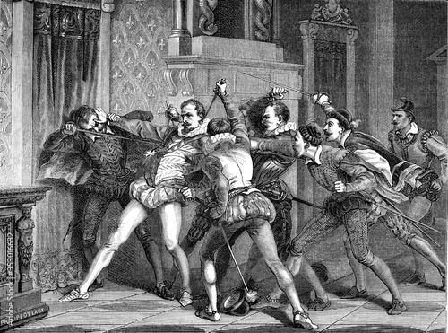 The Assassination of the Duke of Guise, vintage illustration.