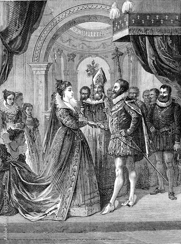 Εκτύπωση καμβά Marriage of Henri IV and Marie de Medici, vintage illustration.