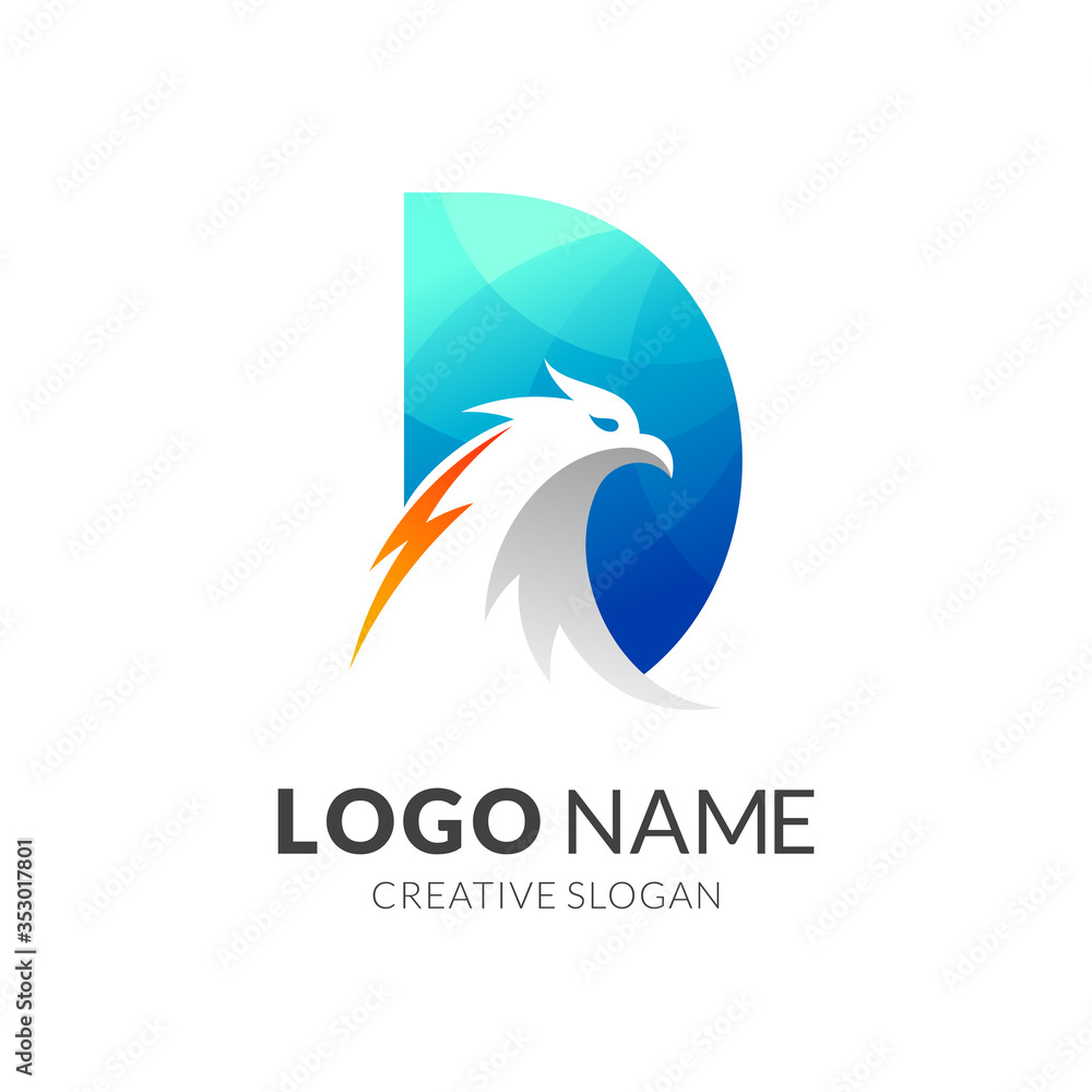 Naklejka premium Letter D Combination Eagle Head Creative Logo Design