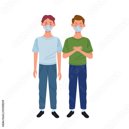 young men using medical masks characters