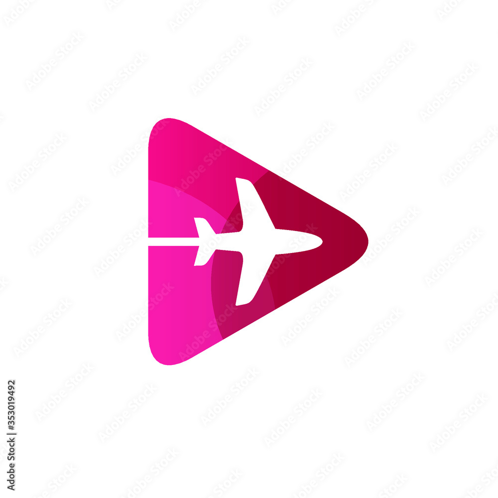 Play icon with plane, plane and arrow logo Play icon with plane, plane and arrow logo