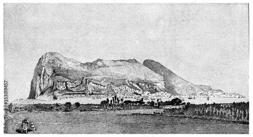 Gibraltar view taken from the camp, vintage illustration.
