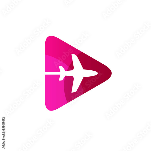 Play icon with plane, plane and arrow logo