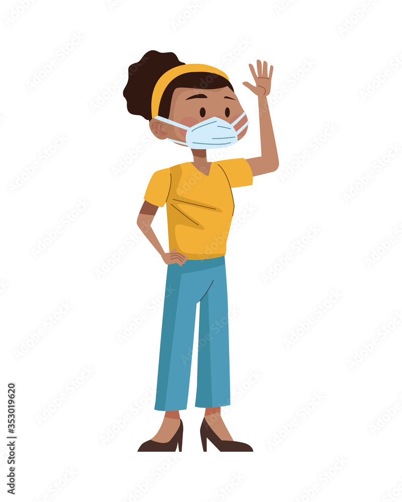 afro young woman using medical mask afro young woman using medical mask