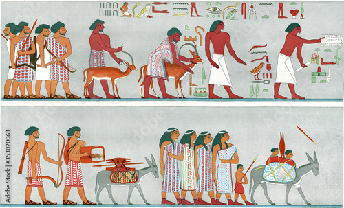 Photographie Arrival of an Asian family in ancient Egypt, vintage illustration