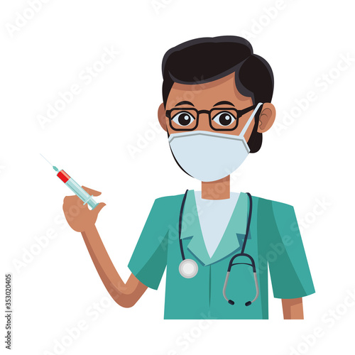 male doctor using medical mask with vaccine