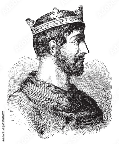 Lothar I, roman emperor, vintage engraving