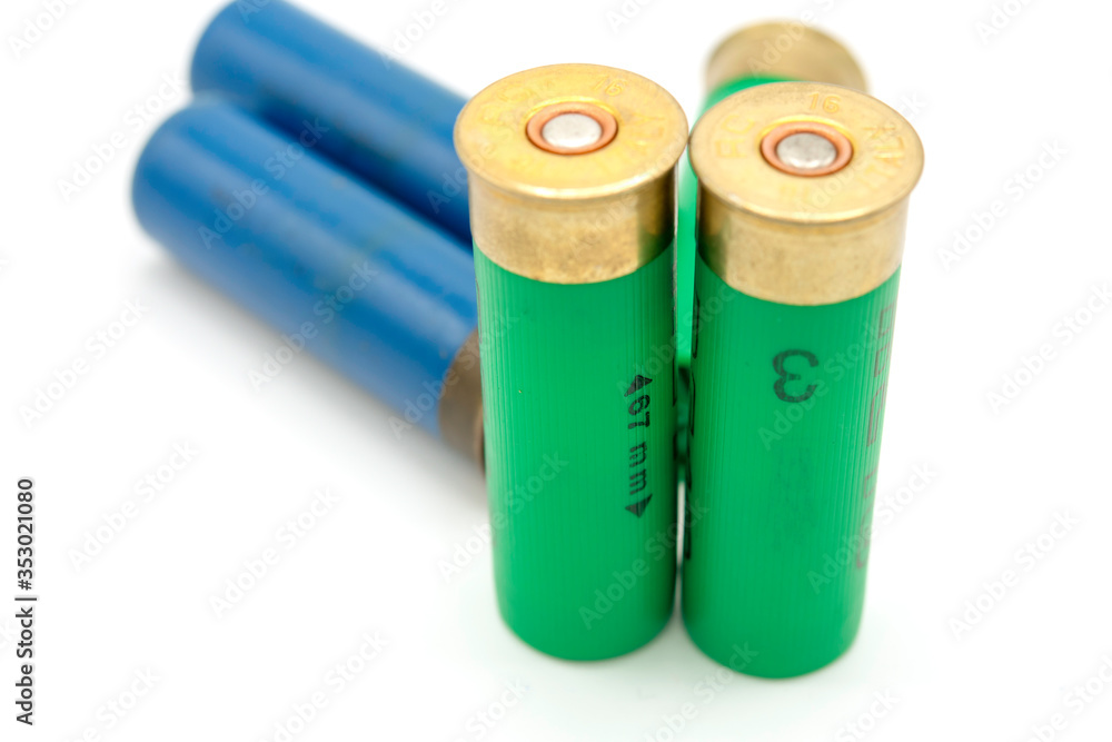 shotgun cartridges isolated over white. shotgun cartridges isolated over white.