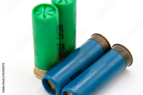 shotgun cartridges isolated over white.