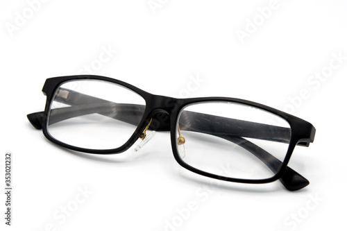 black eye glasses isolated on white background.