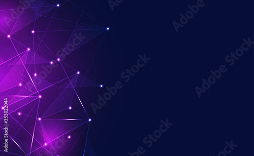 Internet Connection or Network Connection Background With Neon Effect. Low Poly, Dot, Circle, Line, Light. Digital Science Technology Concept. Digital Technology Backdrop. Vector Illustration