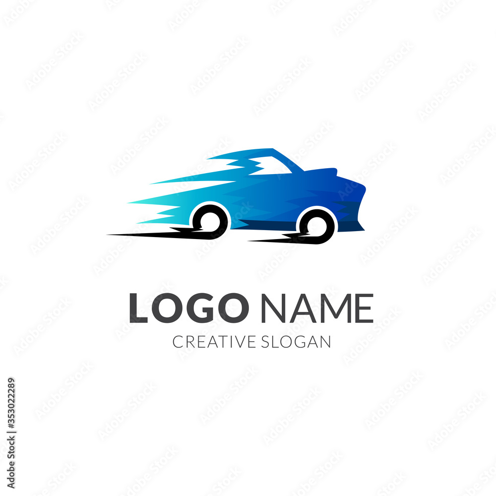 Fast Car Automotive Transportation Logo Design in Blue Color