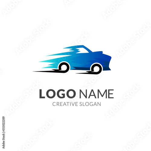 Fast Car Automotive Transportation Logo Design in Blue Color
