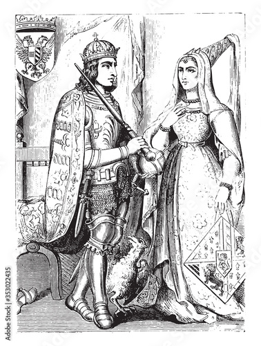 Maximilian and Marie de Bourgogne, vintage illustration.