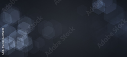 Dark Gray abstract background with hexagons Particles Flare. Structure molecule and communication. Science, technology and medical concept.