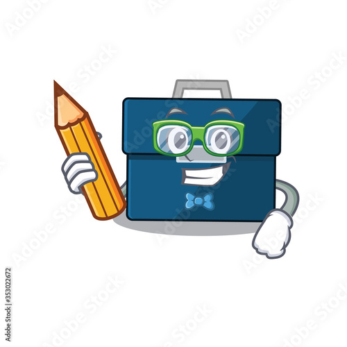 A clever student business suitcase cartoon character study at home