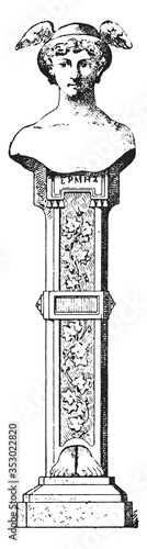 Hermes statue, vintage illustration.