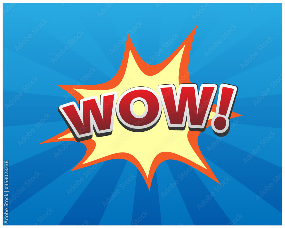 Comic speech bubble with expression text Wow. Abstract blue background. Vector bright cartoon illustration in retro pop art style. Comic speech bubble with expression text Wow. Abstract blue background. Vector bright cartoon illustration in retro pop art style.