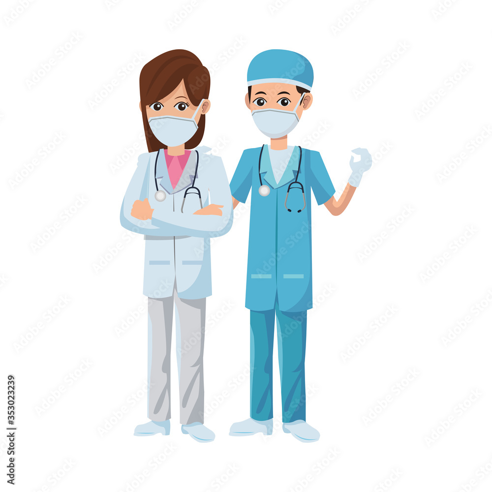 couple doctors using medical masks couple doctors using medical masks