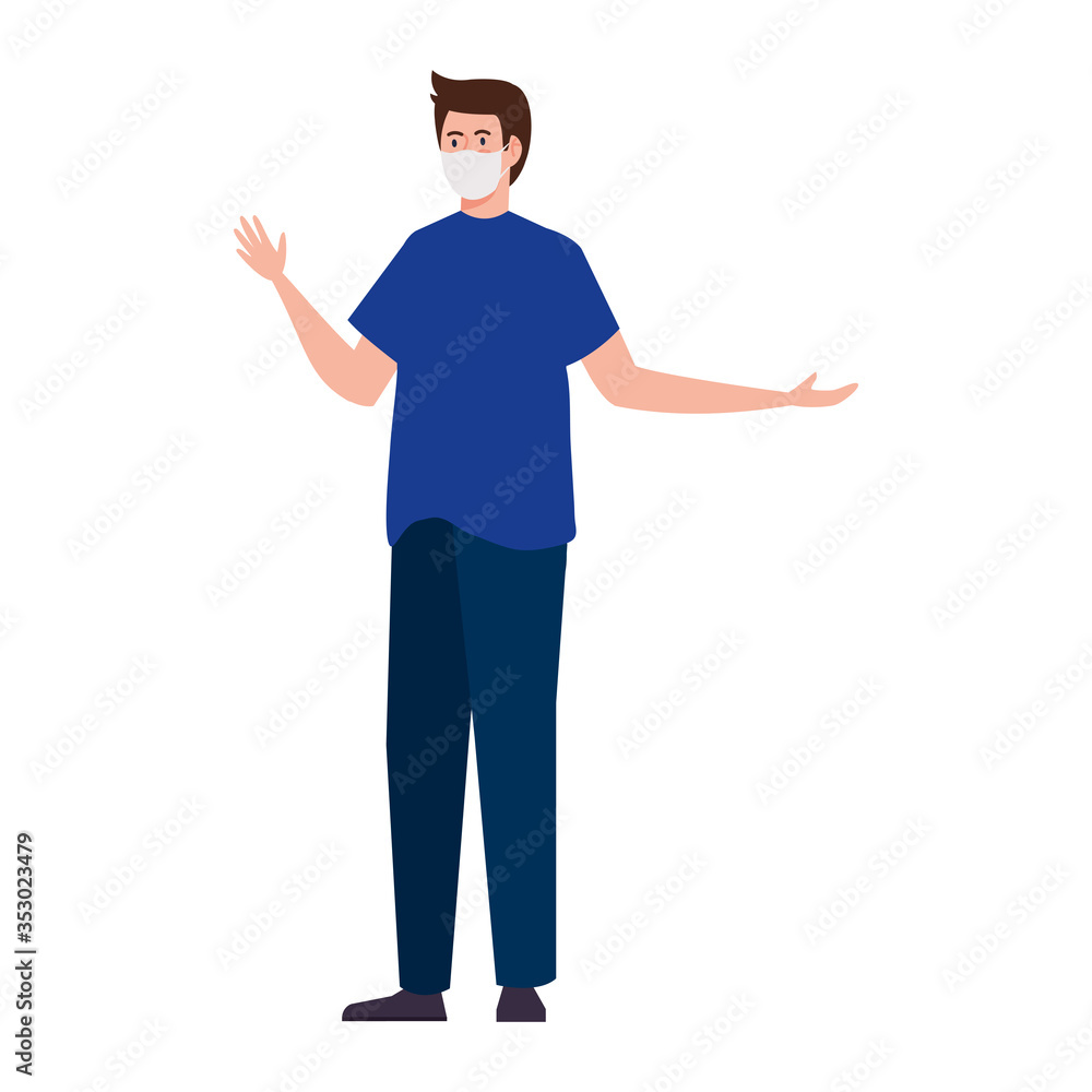 man using protective surgical mask for covid 19 prevention vector illustration design man using protective surgical mask for covid 19 prevention vector illustration design