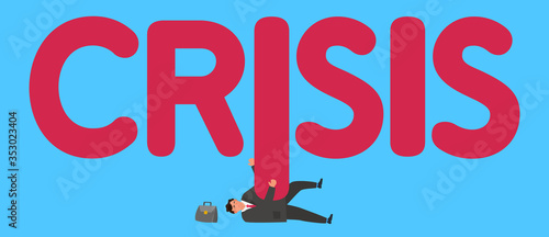 businessman under pressure of word crisis vector illustration