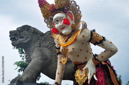 Art sculpture and carved antique deity angel god in Pura Ulun Danu Bratan or Pura Bratan for travelers people travel visit at Bedugul on March 24, 2018 in Bali, Indonesia