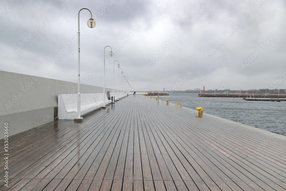 Sopot pier in a cloudy, rainy day
