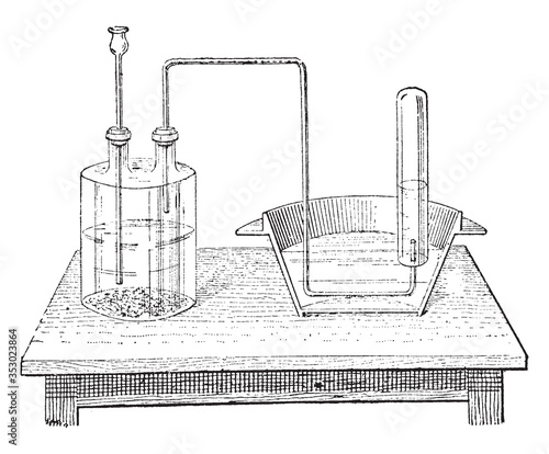 Hydrogen preparation of Hydrogen, vintage illustration.