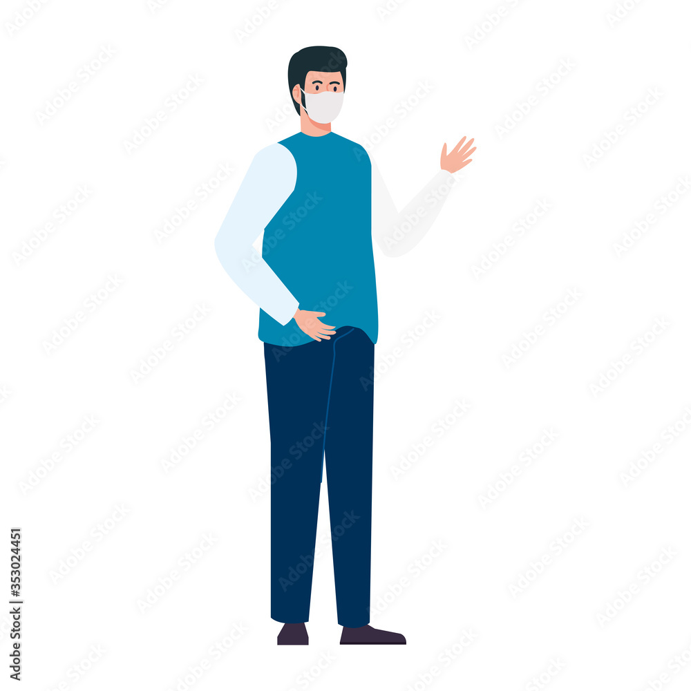 man using protective surgical mask for covid 19 prevention vector illustration design man using protective surgical mask for covid 19 prevention vector illustration design