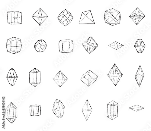 Crystal system, vintage illustration.