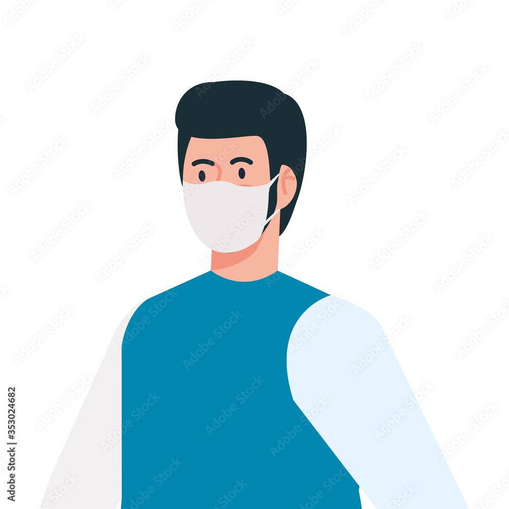 man using protective surgical mask for covid 19 prevention vector illustration design