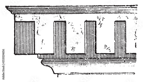 Denticule (Architecture), vintage illustration.