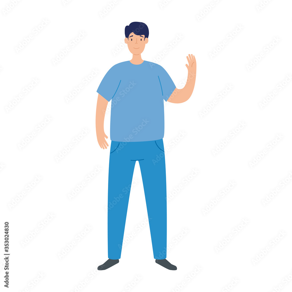 young man waving on white background vector illustration design