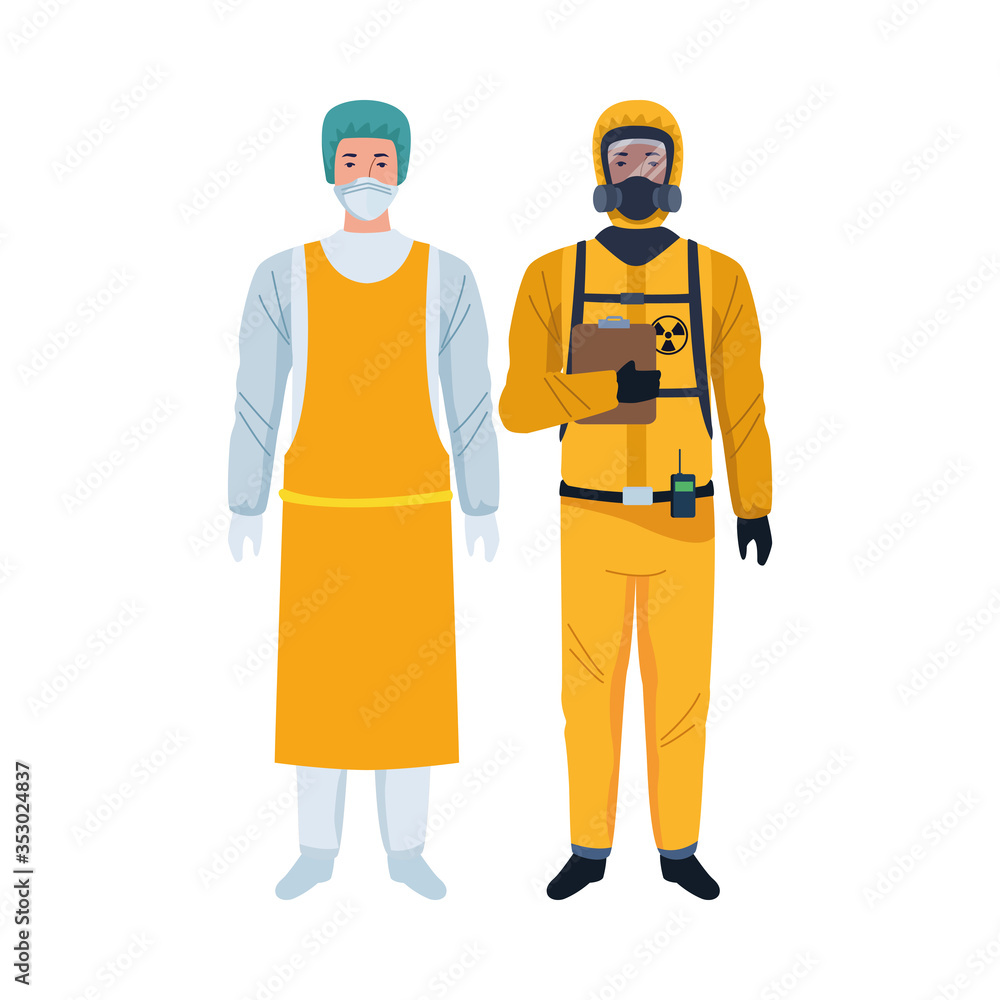 workers wearing biosafety suits characters workers wearing biosafety suits characters