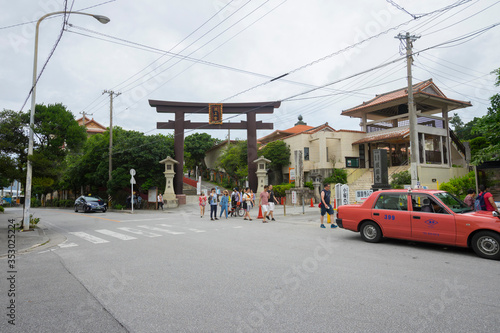 Street view in front of Naminoue Shrine in Naha, Okinawa, Japan