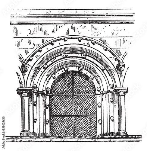 Window of the lower work church in Beauvais XIX century, vintage illustration.