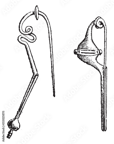 Bronze Age fibulae found in Italy, vintage illustration.