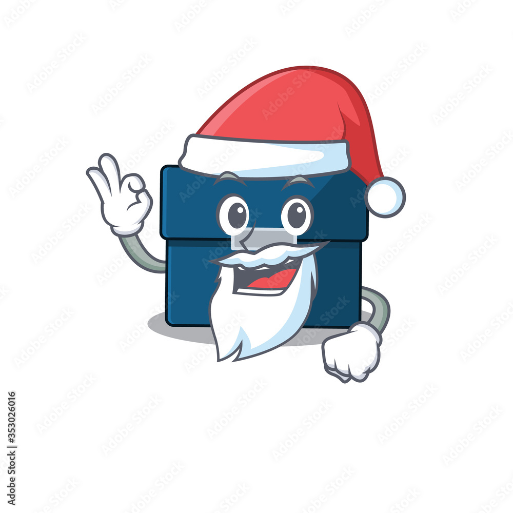 cartoon character of business suitcase Santa having cute ok finger