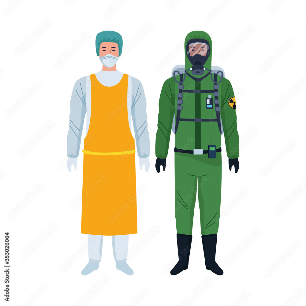 workers wearing biosafety suits characters workers wearing biosafety suits characters