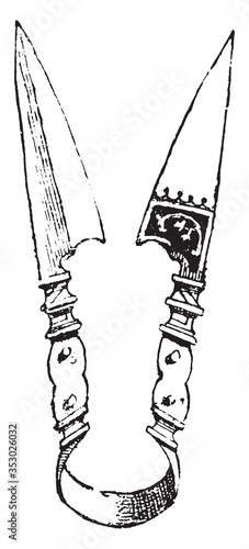 Forces weapon XVI century Cluny Museum, vintage illustration.