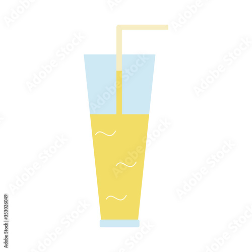 Drink lemonade in a glass with a cocktail tube isolated on a white background. Illustration in a simple flat style. It can be used for decoration of textile, paper and other surfaces.