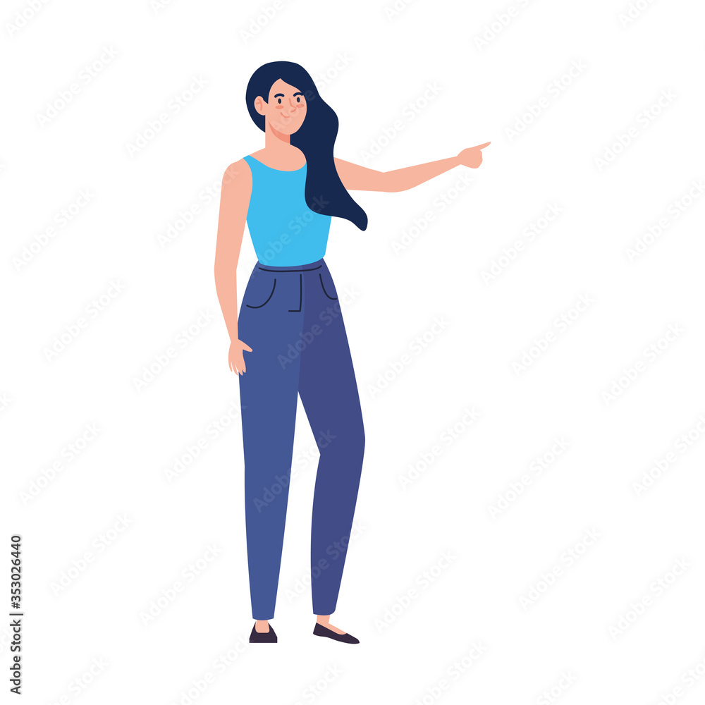 young woman pointing out on white background vector illustration design young woman pointing out on white background vector illustration design