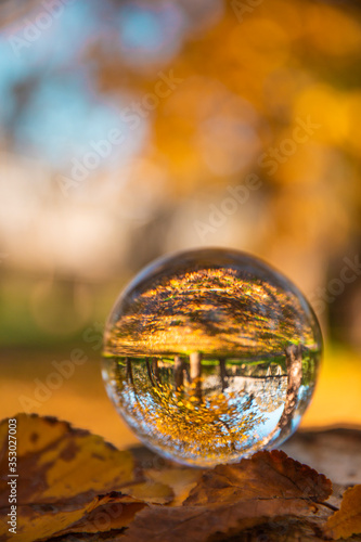 Colourful Autumn Outdoor Nature Landscape Scene with Lens Ball