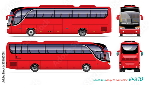 VECTOR EPS10 - red coach bus template for car branding and advertising isolated on white background,
can edit color on layer name "body color".