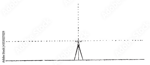 Graphometer conducted from a perpendicular to a straight line drawn on the ground, vintage illustration.